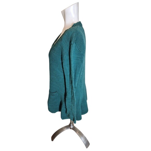 Handmade VTG Art Sweater Pullover Peplum Sweater Enamaled Buttons Green Sz O/S - Picture 3 of 6